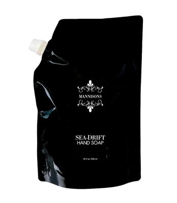 Mannisons Hand Soap, Sea-Drift Aroma, 32 oz, Refill Pouch, Nourish and Softens Skin, Luxurious Scent of Sea Salt, Sage, Driftwood, Rich Lather