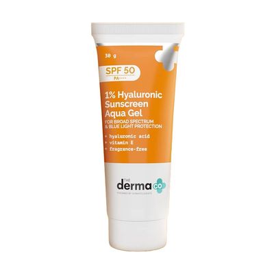 The Derma Co 1% Hyaluronic Sunscreen Aqua Gel with SPF 50 &amp; PA++++ | Provides Blue Light Protection | Suits Oily to Normal Skin | Men &amp; Women | 1.06 Oz/30g
