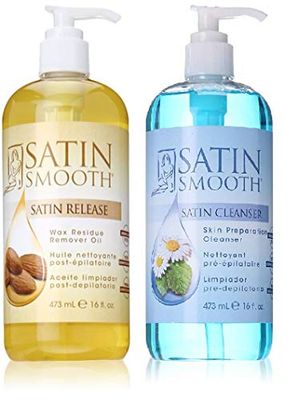 VALUE PACK! SATIN SMOOTH Satin Release Wax Residue Remover + Satin cleanser skin preparation cleanser, 16 ounce
