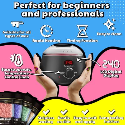Waxing Kit for Hair Removal for Women, Silicone Form, 4 Pack Hard Wax Beads, Different Type of Hair, 20 Sticks, Sensitive Skin, Wax Kit with 34 Wax Items for Home, Full Body, Black