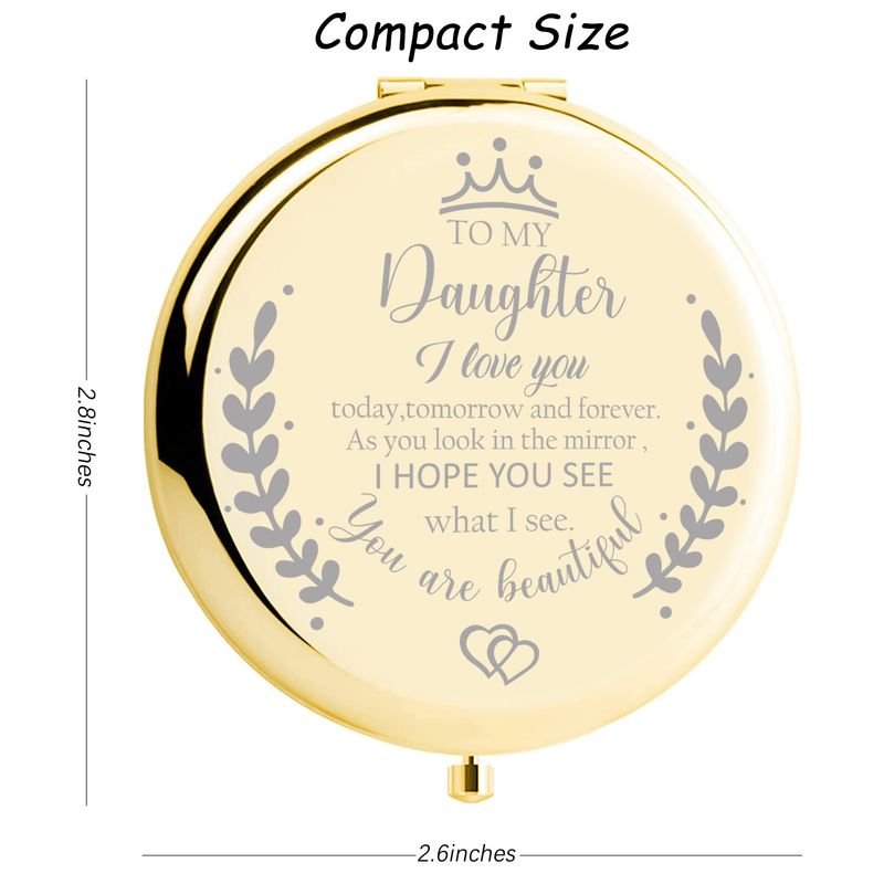 Soulpetals Daughter Gifts Compact Mirror for Daughter from Dad Mom, Daughter Birthday Gifts for Daughter Engraved Makeup Mirror for Daughter