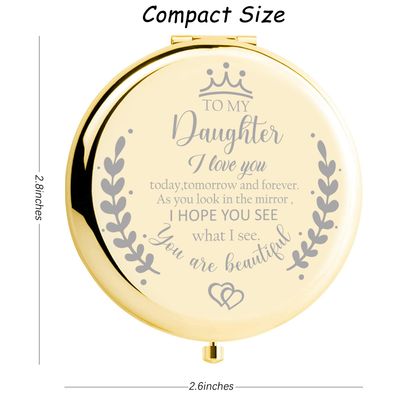 Soulpetals Daughter Gifts Compact Mirror for Daughter from Dad Mom, Daughter Birthday Gifts for Daughter Engraved Makeup Mirror for Daughter