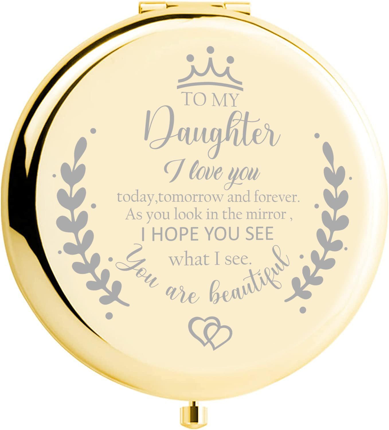 Soulpetals Daughter Gifts Compact Mirror for Daughter from Dad Mom, Daughter Birthday Gifts for Daughter Engraved Makeup Mirror for Daughter