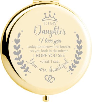 Soulpetals Daughter Gifts Compact Mirror for Daughter from Dad Mom, Daughter Birthday Gifts for Daughter Engraved Makeup Mirror for Daughter