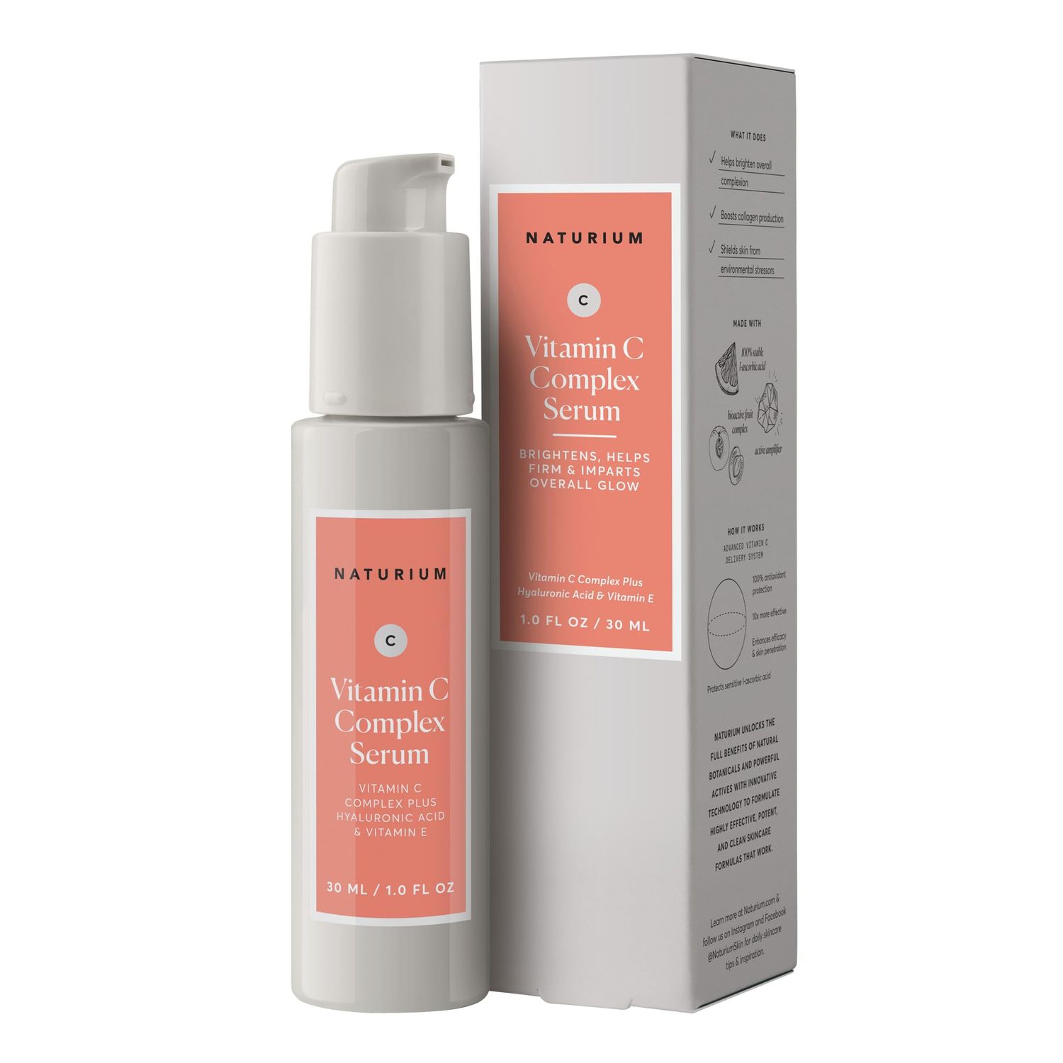Naturium Vitamin C Complex Face Serum, Anti-Aging Facial Treatment with Hyaluronic Acid &amp; Vitamin E, 1 oz