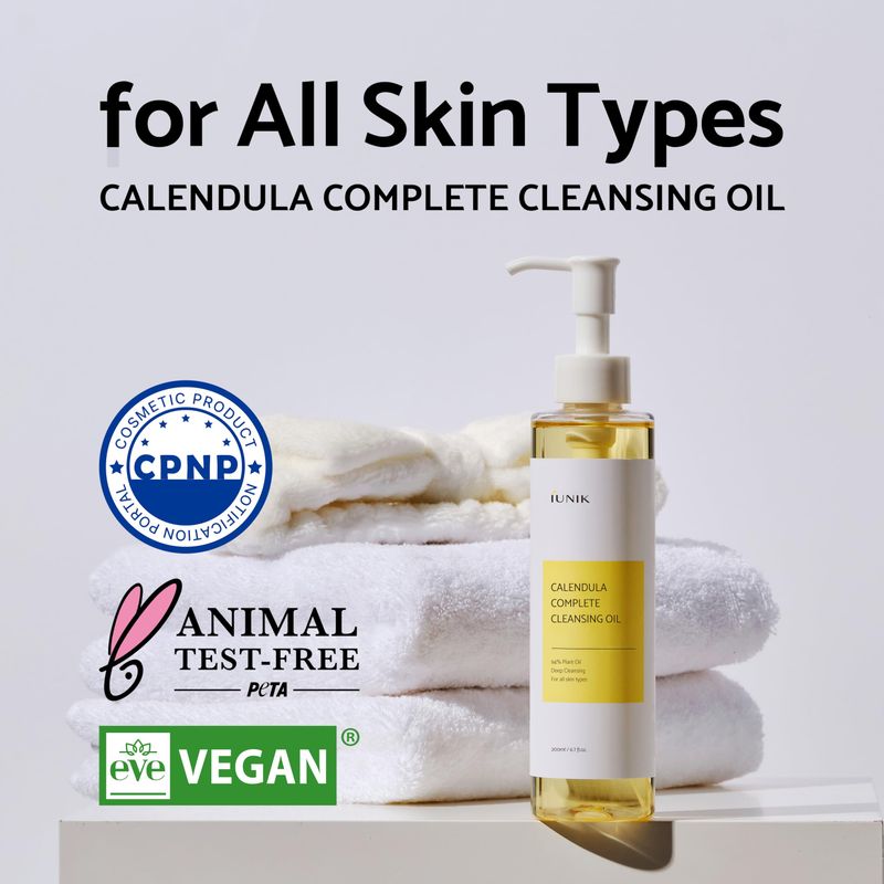 IUNIK Calendula &amp; Jojoba Oil-Infused Vegan Cleansing Oil - Gentle Blackhead Melting &amp; Makeup Remover Facial Cleanser w/ 94% Plant-based Oils Korean Skincare