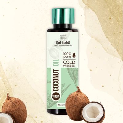 Nat Habit Cold Pressed 100% Pure Coconut Oil for Skin &amp; Hair, 200ml | No Additivies and Chemical Free