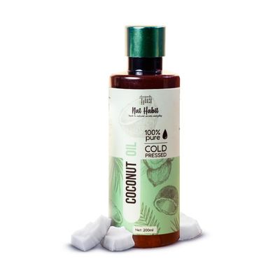 Nat Habit Cold Pressed 100% Pure Coconut Oil for Skin &amp; Hair, 200ml | No Additivies and Chemical Free