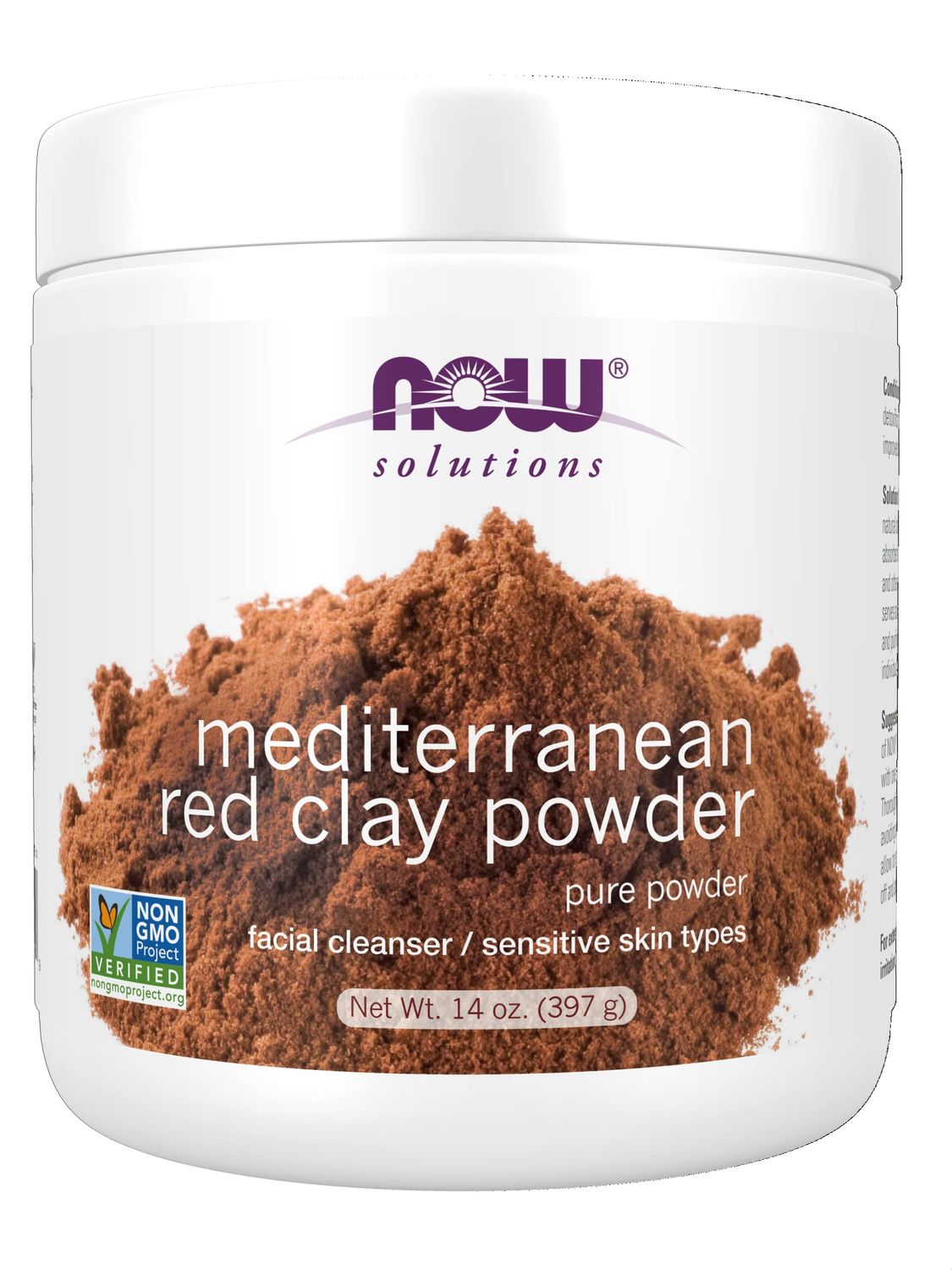 NOW Foods Solutions, Mediterranean Red Clay Powder, Pure Powder for Sensitive Skin Facial Mask, 14-Ounce