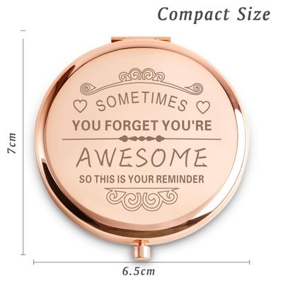 QUSTGO Personalized Engraved Compact Mirrors, Basket Stuffers, Best Present for Birthday Valentine's Day Galentines, Inspirational Gifts for Women Teenagers Girls Her Mom Wife Sister Daughter Friends