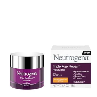 Neutrogena Triple Age Repair Anti-Aging Daily Facial Moisturizer with SPF 25 Sunscreen &amp; Vitamin C, Firming Anti-Wrinkle Face &amp; Neck Cream for Dark Spots, Glycerin &amp; Shea Butter, 1.7 oz