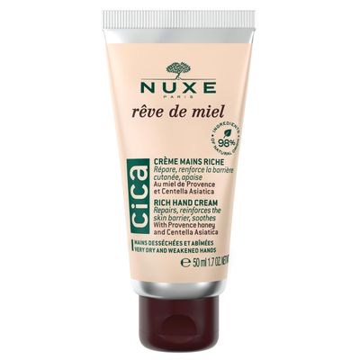 NUXE Rve de Miel Cica Hand Cream - Instant Relief Moisturizing Lotion for Dry Cracked Hands with Shea Butter, Honey &amp; Centella Asiatica, 1.7 Oz