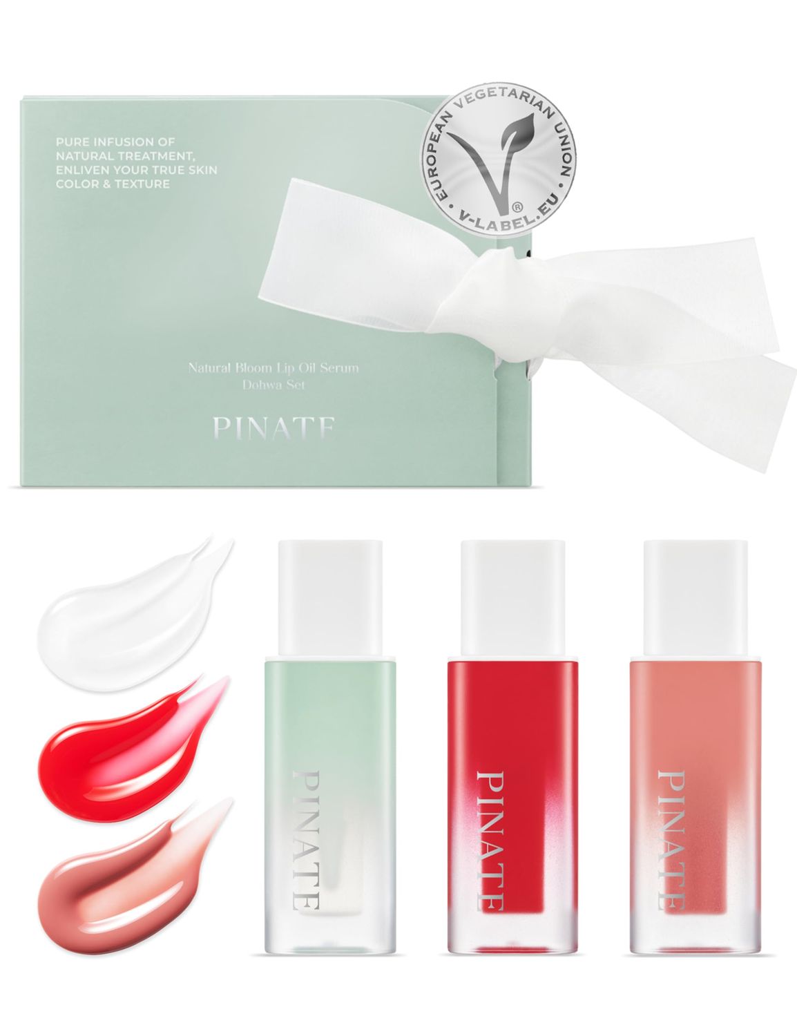 PINATE NATURAL LIP OIL - Dohwa Set, Gift Set, Powerful glow lip oil serum - Nourishing &amp; Protecting lip care that naturally brings out own colors with camellia seed oil. 0.14 FL. Oz (Set of 3), Red