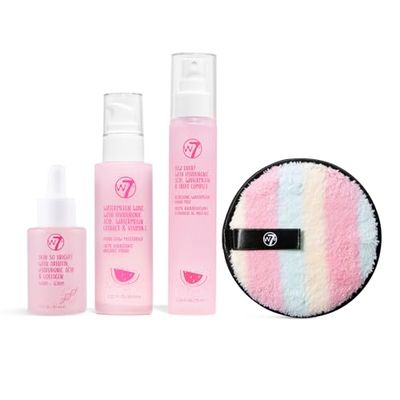 W7 - Brighten Up Essential Gift Set - Moisturizer, Reusable Cleansing Cookie, Toner and Face Mist - Soothing Skin Care Kit for Beautiful Skin