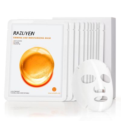 RAZUYEN Firming and Moisturizing Sheet Face Masks with Hyaluronic Acid and Peptides, Reduce Fine Lines and Wrinkles, Hydrating &amp; Anti-Aging Spa Face Mask, Facial Skin Care (Pack of 10)