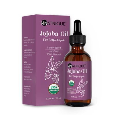 Natnique Jojoba Oil 2oz, USDA Certified Organic, 100% Pure for Hair Growth, Face &amp; Skin. 100% Natural Hair Oil Moisturize Nails, Hair, Scalp, Cuticles. Facial Oil for Gua Sha Massage