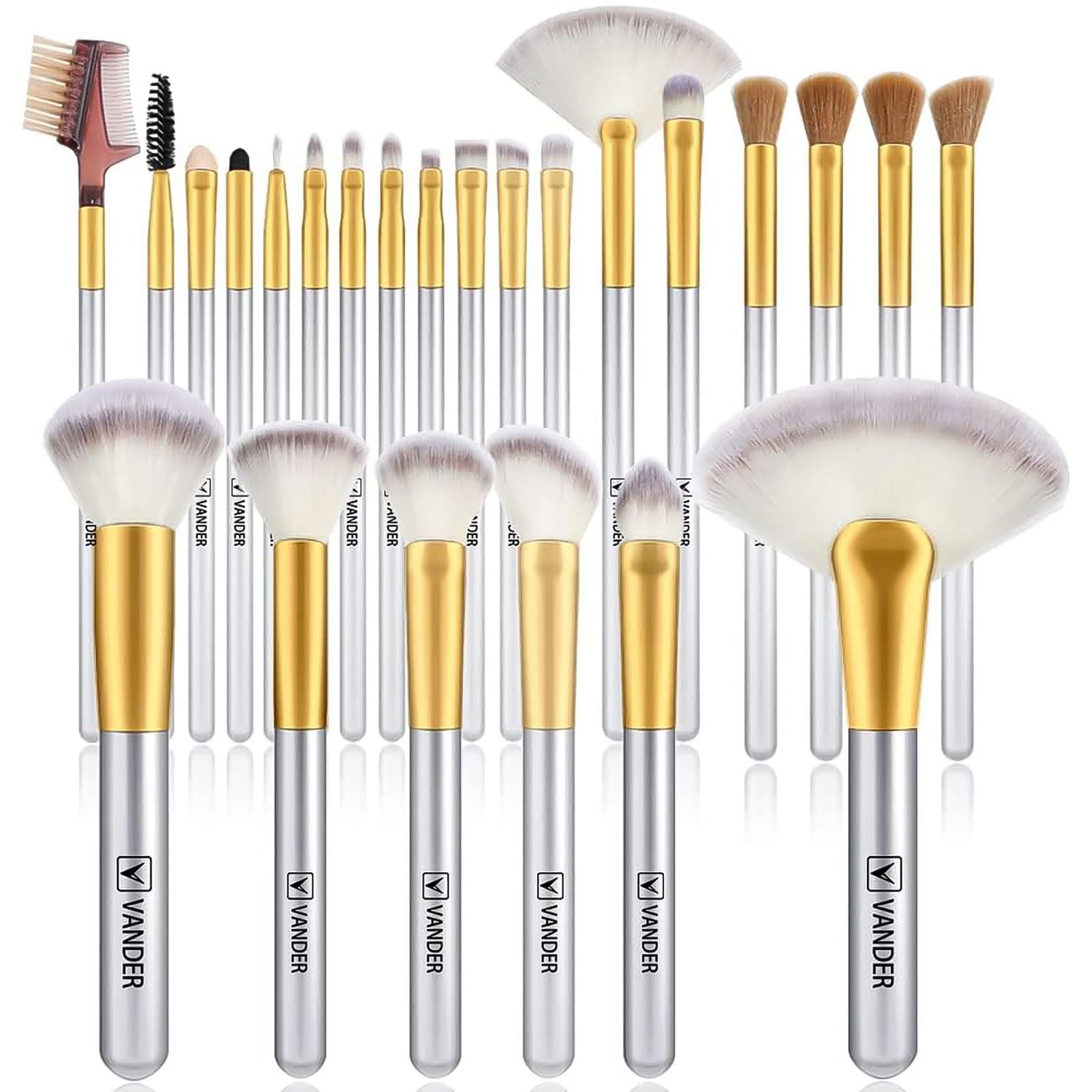 VANDER Makeup Brushes, 24pcs Premium Synthetic Makeup Brush Set for Foundation, Professional Eyeshadow, Eyeliner, Concealer Make up Brush Kit (Without Makeup Bag) Champagne