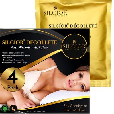SILCIOR 4 PACK Chest Wrinkle Pads, Silicone Chest Wrinkle Pad, Decollete Anti Wrinkle Chest Pads, Chest Wrinkle Pads Sleeping Reusable, Chest Patches for Wrinkles, Smoothing Pads