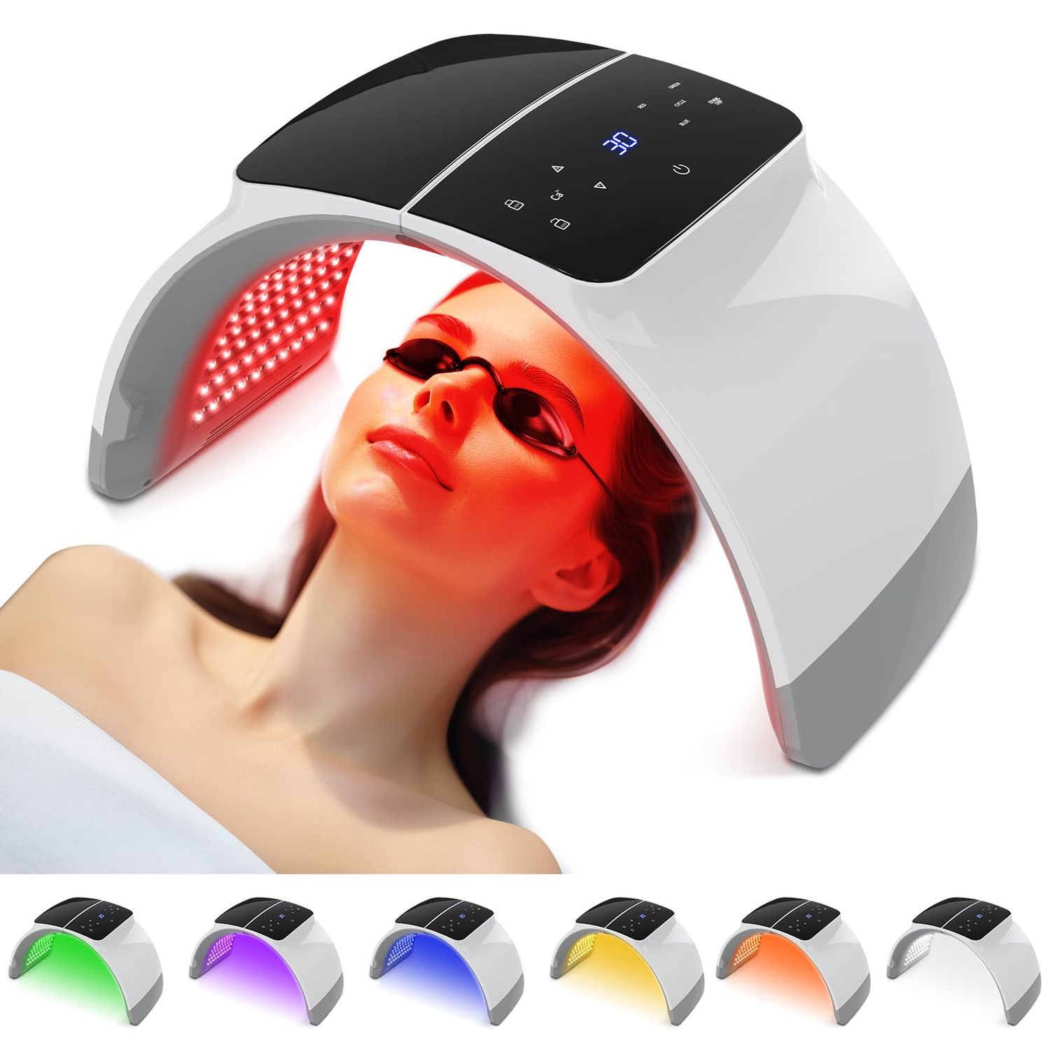 LED Light Therapy Red Light Therapy for Face - 7 Color Led Face Mask Light Therapy, Cycle Therapy Light &amp; Time Preset &amp; Safty Lock , Beauty Salon Home Spa Body Facial Skin Care Rejuvenation Device