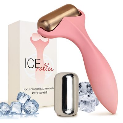 Rena Chris Ice Roller for Face &amp; Body - 2 Stainless Steel Roller-Heads for Extended Cooling, Ice Face Roller for Clear Skin and Puffiness Relief - Face Massage Skin Care Roller