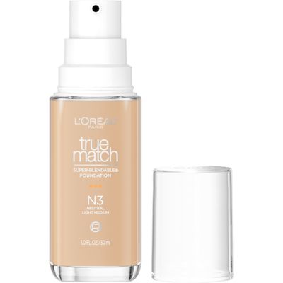 LOral Paris True Match Super-Blendable Foundation, Medium Coverage Liquid Foundation Makeup, N3, Light Medium, 1 Fl Oz