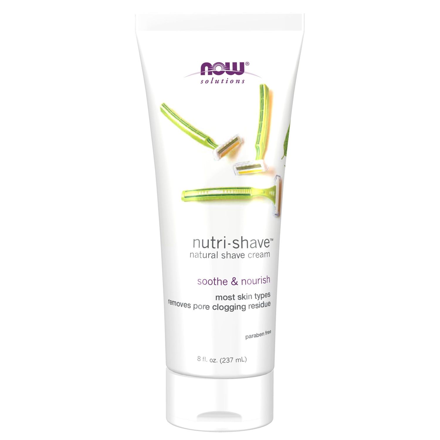 NOW Foods Solutions, Nutri-Shave, Shave Cream, Removes Pore Clogging Residue, Reduces Irritation, 8-Ounce