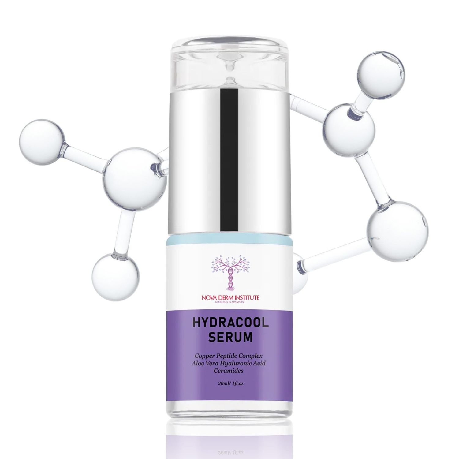 NOVA DERM INSTITUTE Hydracool Anti-Aging Serum with 20% Pure Hyaluronic Acid Serum for Face Hexapeptide-8 Anti Wrinkle Face Skin Care Products to Fight Ageing Lightweight Fast Absorption