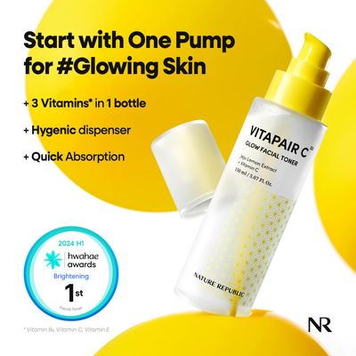 Nature Republic Vitapair C Glow Facial Toner, Niacinamide,Centella Asiatica Extract, Panthenol, Citrus Lemon Fruit Extract, Vitamin C Toner, Glow Skin, Korean Skin Care, 150ml / 5.07 fl oz