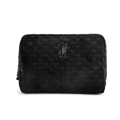 Juicy Couture Women&#39;s Cosmetics Bag - Travel Makeup and Toiletries Clutch Wedge Pouch, Black Pressed Heart Terry