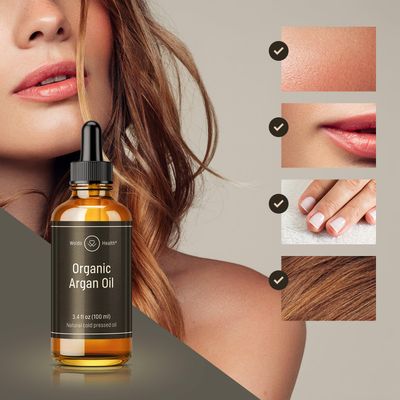 Organic Argan Oil for Hair, Face, Skin &amp; Nails 3,4 Fl Oz - Cold Pressed &amp; 100% Pure from Morocco