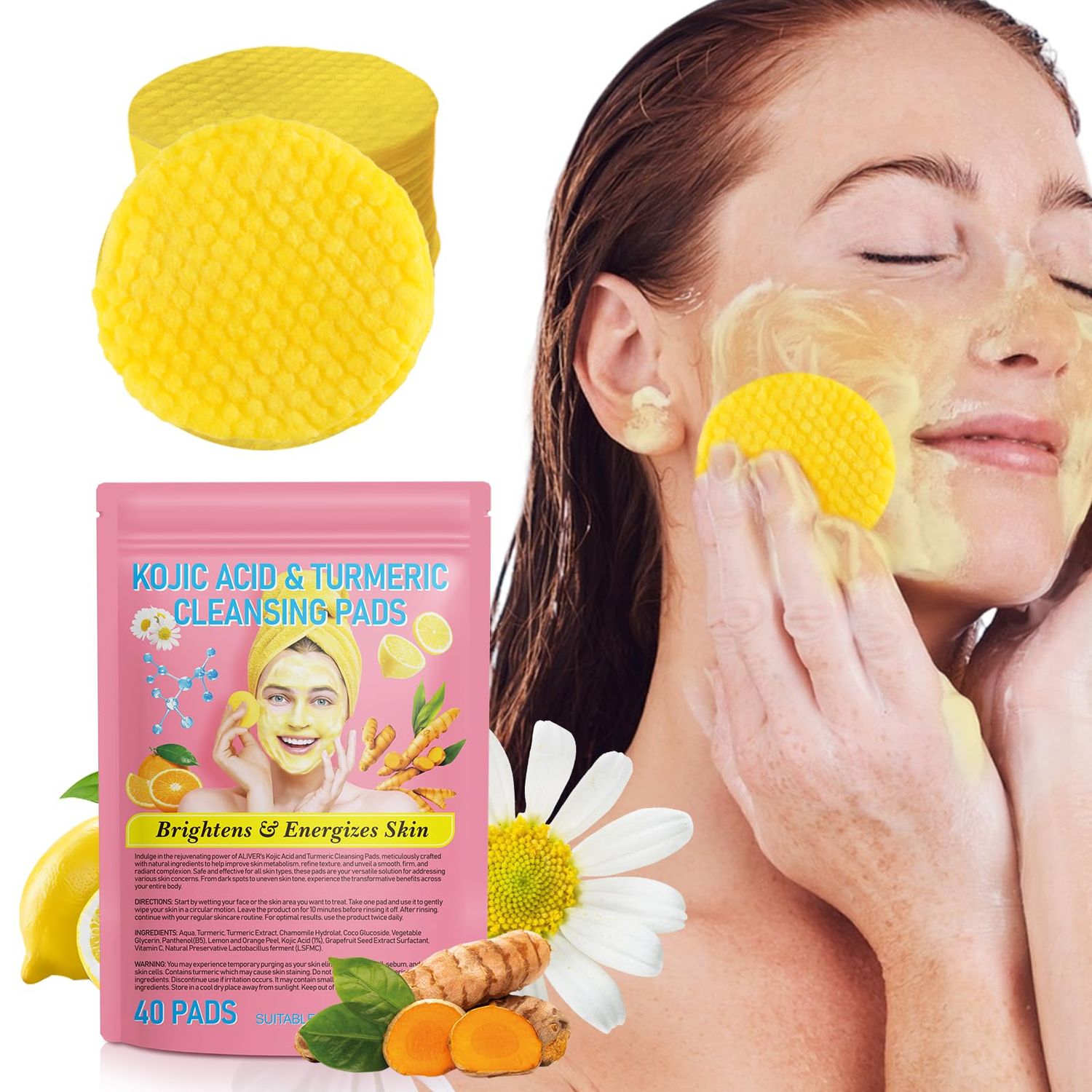 newseel Turmeric Cleansing Pads for Dark Spots,Turmeric Cleansing Pads for face,Turmeric Face Scrub Pads,Turmeric Pads for Face Cleansing and Exfoliation (40 PCS)