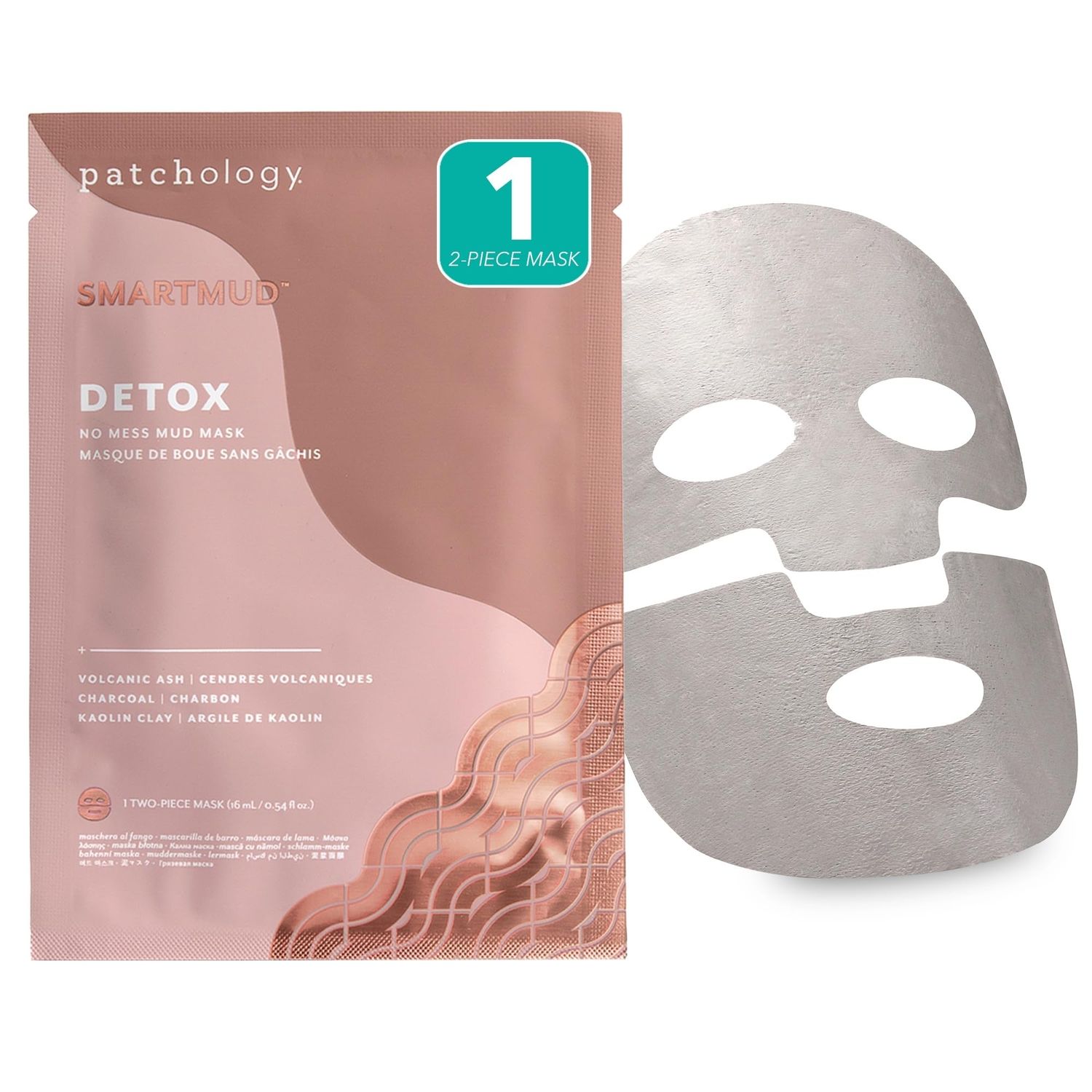 Patchology SmartMud Detox No-Mess Mud Facial Sheet Mask for Men &amp; Women - Refreshing and Hydrating Sheet Mask for Clean, Smooth, and Moisturized Skin - 5-Minute Easy Application, (1 Count)