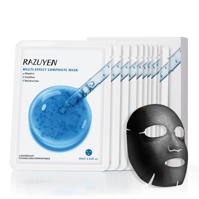 RAZUYEN Charcoal Face Sheet Mask, Anti-Aging, Detoxifying &amp; Moisturizing face mask for Sensitive Skin with Centella Asiatica, Vitamin B5, Glass Skin Face Mask for after Microneedling, 10 Sheets