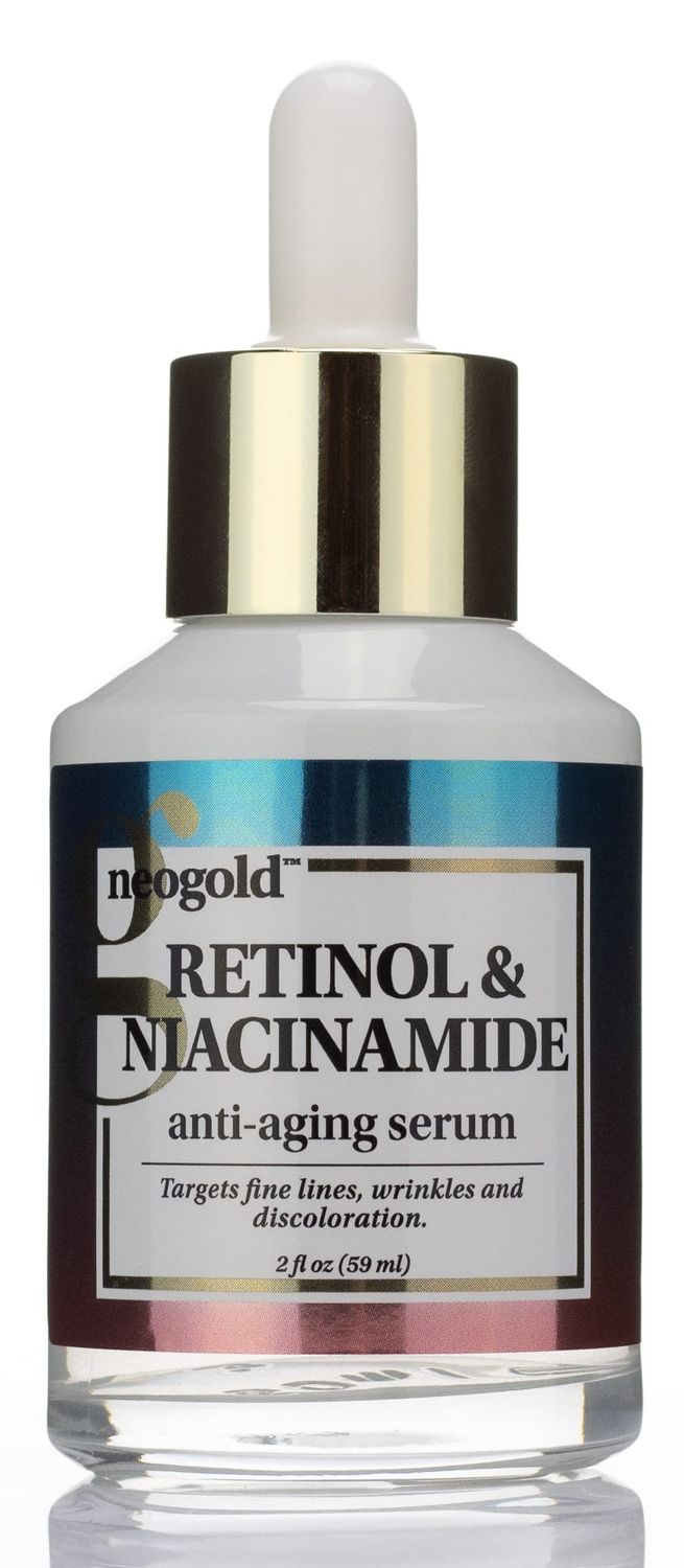 Neogold Retinol &amp; Niacinamide Anti Aging Skin Care Facial Serum. Neck &amp; Face Skincare Serum Concentrate Helps Reduce Appearance Of Fine Lines, Wrinkles, Sagging Skin, &amp; Discoloration, Large 2 Fl Oz