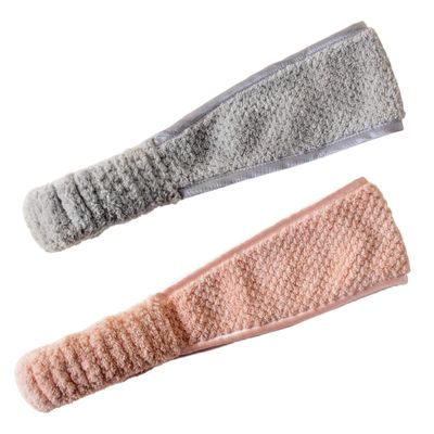VOLO Spa Headband for Women | Hair Band for Makeup, Washing Face, Skincare, Shower &amp; More | Ultra-Soft, Absorbent, Stretchy | Fits All Head Sizes | Microfiber | Luna Gray &amp; Cloud Pink 2PK