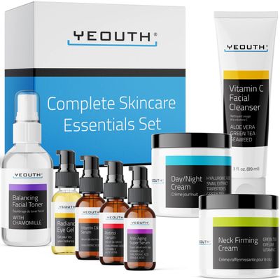 YEOUTH Skin Care Gift Set: Retinol Serum for Face with Hyaluronic Acid, Vitamin C Serum, Face Serum, Cleanser, Toner, Eye Gel, Neck Cream, Face Cream, Self Care Gifts for Women 8-Piece
