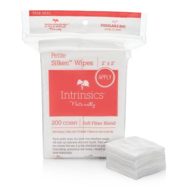 Intrinsics Petite Silken Wipes - 2"x2", 4-ply Blend of Soft Fibers, 2 pack bundle