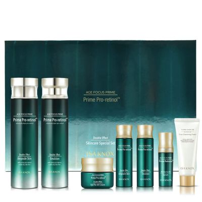 ISA KNOX AGE FOCUS PRIME DOUBLE EFFECT SKINCARE (417 ml / 14.10 Fl Oz) - Korean Skincare, Lightweight but Nourishing by LG BEAUTY. Toner, Emulsion Lotion, Serum, Cream, Cleansing Foam.