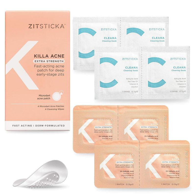 ZitSticka Extra Strength Killa Acne Patches for Face - World&#39;s Most Potent Pimple Patch with Fast-Acting Microdarts - Starts Working within 2 Hours for Deep, Early-Stage Zits &amp; Blemish - 4 Count