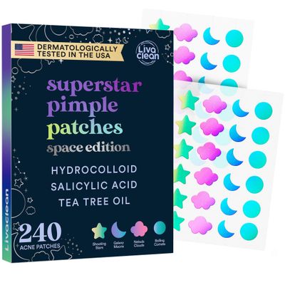 LivaClean 240 CT Holographic Cute Acne Patches - Space Edition w/Salicylic Acid &amp; Tea Tree Oil for Face - Hydrocolloid Star Pimple Patches