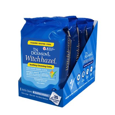T.N. Dickinson&#39;s Witch Hazel Soothing MultiUse Cleansing Cloth, 4 Pack, 25 Cloths Per Pack,white