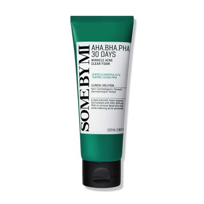 SOME BY MI AHA BHA PHA 30 Days Miracle Acne Clear Foam - 3.38Oz, 100ml - Made from Tea Tree Leaf for Acne Prone Skin - Daily Acne Face Wash for Removing Sebum and Dead Cells - Korean Skin Care