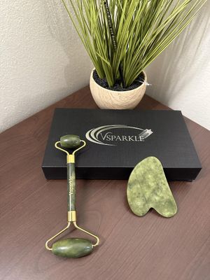 Vsparkle Gua Sha Facial Tools & Jade Roller Set for Skin Care, Reduce Puffiness and Improve Wrinkles, Guasha Tool for Face, Gua Sha Stone Self Care Gift for Woman Man