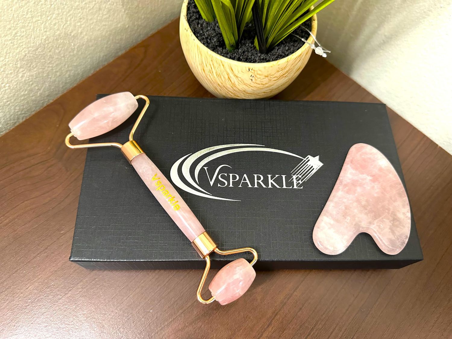 Vsparkle Gua Sha Facial Tools &amp; Jade Roller Set for Skin Care, Reduce Puffiness and Improve Wrinkles, Guasha Tool for Face, Gua Sha Stone Self Care Gift for Woman Man