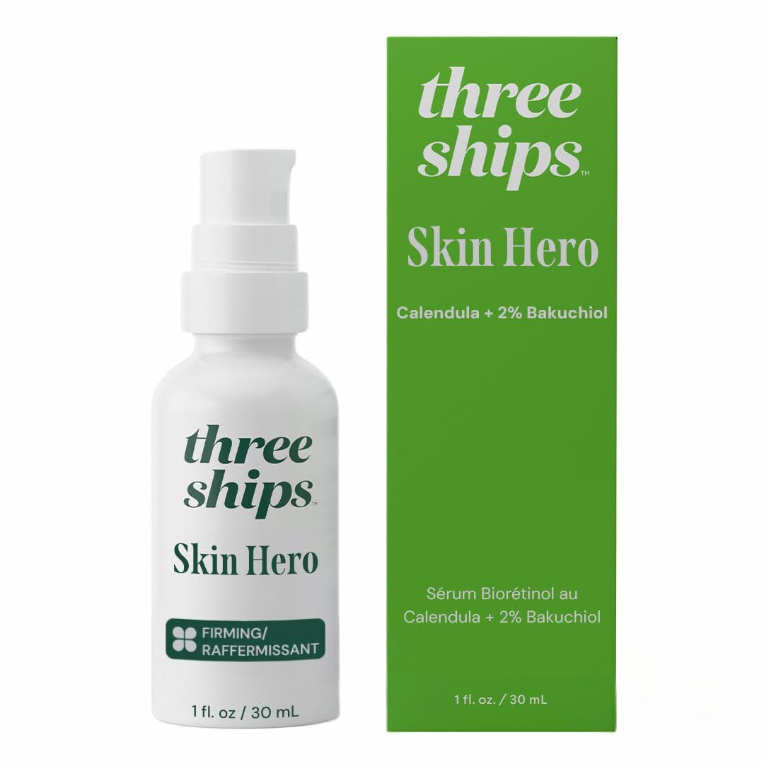 Three Ships Skin Hero Bio Retinol Serum with Calendula + 2% Bakuchiol- Reduces Appearance of Fine Lines and Breakouts, Supports Skin Firmness (1 floz)