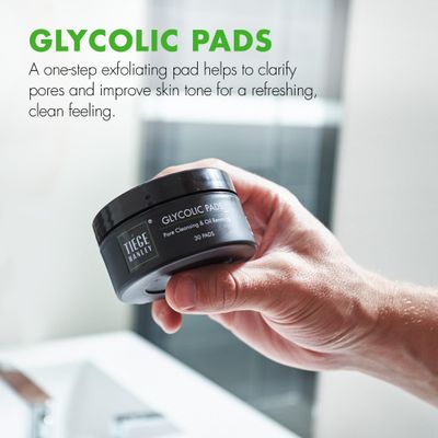 Tiege Hanley Glycolic Acid Pads for Men, 1-Pack - Exfoliating Face Cleansing Pads for Forehead, Nose &amp; Cheeks - Men's Daily Skin Care Facial Wipes.18.5% Acid Complex (Glycolic, Salicylic &amp; Lactic).