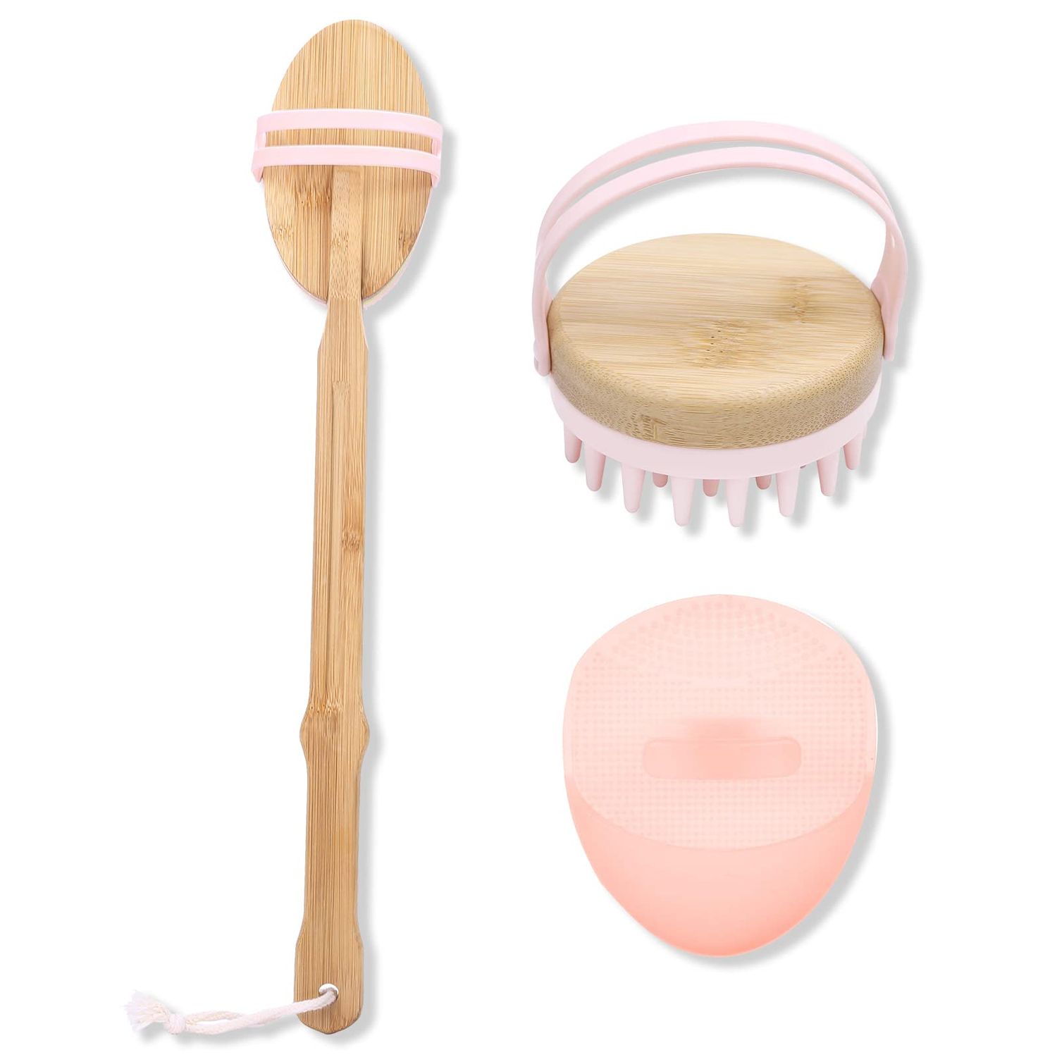 KUBBA- Bath Silicon Scrubber Kit Including Scalp, Body, Back, and Face Massager/Scrubber- Gentle Skin Exfoliating- Extra Hygienic, Easy to Clean, Long Lasting (Pink)