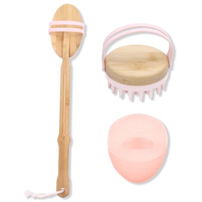 KUBBA- Bath Silicon Scrubber Kit Including Scalp, Body, Back, and Face Massager/Scrubber- Gentle Skin Exfoliating- Extra Hygienic, Easy to Clean, Long Lasting (Pink)