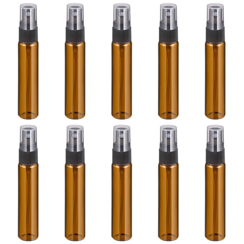Lurrose 10 Pcs 10ml Amber Glass Spray Bottles for Essential Oils,Empty Fine Mist Spray Bottles Small Refillable Liquid Containers for Makeup and Skin Care-Light Brown