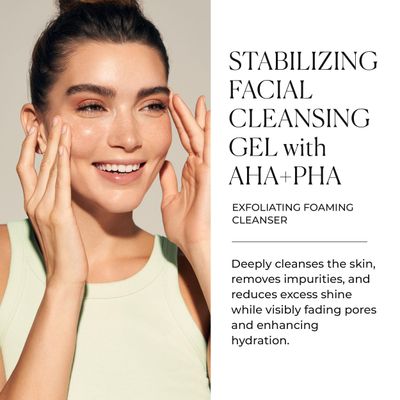 Natura Biss Stabilizing Facial Cleansing Gel with AHA + PHA, Exfoliating foaming cleanser, Cleanses, Exfoliates & Balances, For Normal, oily & acne-prone Skin, 7 Oz
